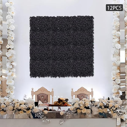 Flower Wall Panel Set,Black Artificial Wall Flower Backdrop,12 Pcs 23.62" X 15.75" 3D Silk Hydrangea Rose Floral Panel,Faux Roses Artificial Flower Backdrop for Wall Decor (12PCS-Black2)