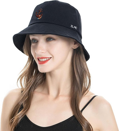 ZLYC Unisex Fashion Embroidered Bucket Hat Summer Fisherman Cap for Men Women