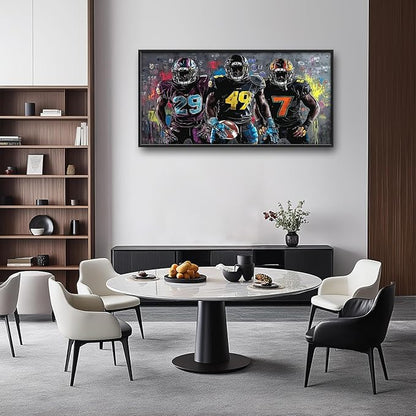 Large Football Wall Art for Living Room, Framed Oversized Graffiti Sport Wall Decor Cool Canvas Painting Pictures for Men Modern Artwork for Living Room Bathroom Bedroom Office Dining Room 60"x30"