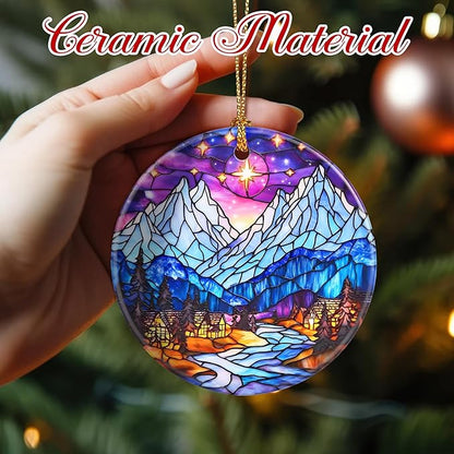 Christmas Ornaments, 2.8 Inch Ceramic Hanging Ornament, Christmas Tree Ornaments, Xmas Decorations, Holiday Decorations, Holiday Party Gifts, and Xmas Gift Ideas - Snow-Village Night