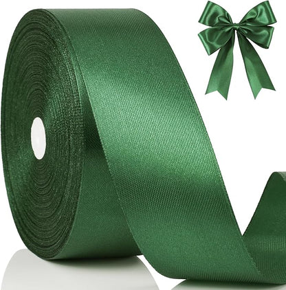 NESCCI 100 Yards Ribbon,1-1/2 Inch Dark Green Satin Ribbon,Single Face Satin Ribbons,Perfect for Gift Wrapping,Wedding Decoration,Handmade Bows,Wrapping Bouquet and More