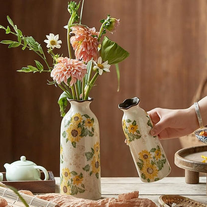 Levvohd Autumn Ceramic Vase Set of 3, Vintage Small Vases for Decor Home Your Kitchen Bedroom Living Room Bathroom Shelf Centerpiece Table Decorations (H 9.5" + H7.7 + H5.9)