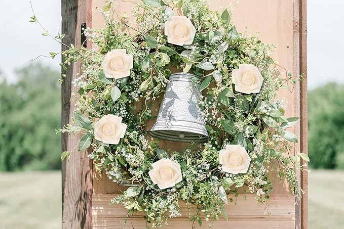 IPOPU Glitter Roses,50pcs Glitter Flowers Foam Rose with Stem for DIY Wedding Bridal Bouquet Home Party Christmas Decoration(Ivory)