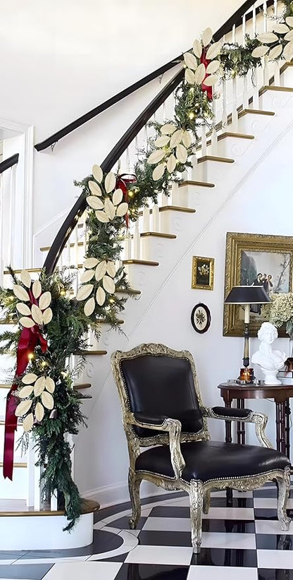 Briful Champagne Magnolia Leaves Branches, 6 Pack 28.7in Faux Magnolia Leaves Stems Artificial Christmas Greenery Branches for Xmas Home Vase Floral Arrangement