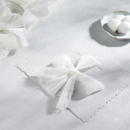 White Velvet Ribbon 1.5 Inch Frayed Silk Velvet Ribbon Rustic White Christmas Velvet for Gift Raw Edge Boho Style for Wedding Invitation Bridal Bouquet -3yards
