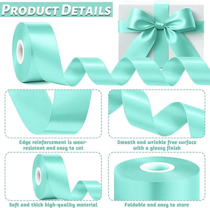 Fullive Mint Blue Ribbon for Gift Wrapping, 1 1/2 Inch 30Yards Ribbons for Crafts, Polyester Solid Satin Ribbon for Flower Bouquet Easter Birthday Christmas Decorations Floral Arrangements DIY Bows