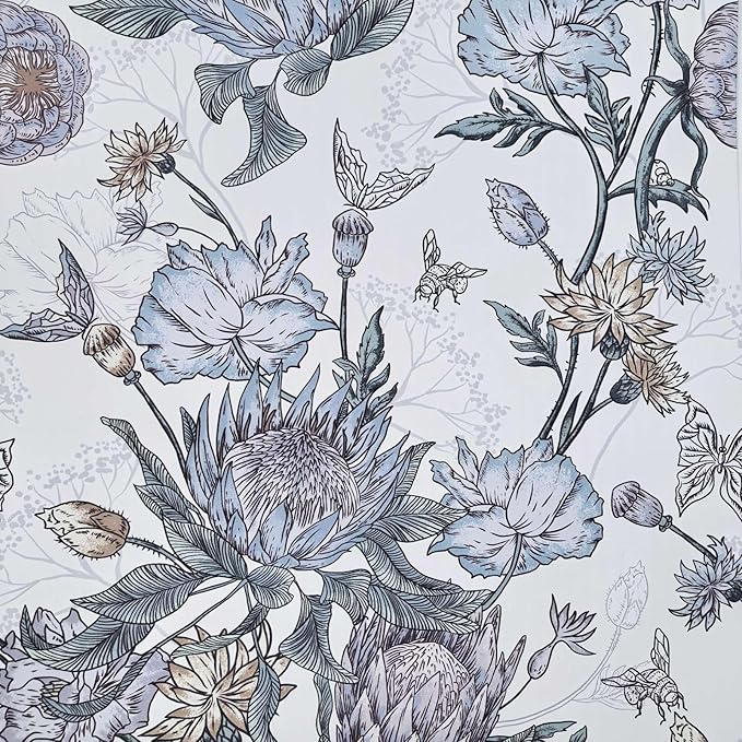 Floral Wallpaper Peel and Stick Floral Contact Paper Blue and Purple Wall Paper Removable Self Adhesive Vinyl Stick on Wallpaper for Bathroom Bedroom Decor 17.3in x 118in