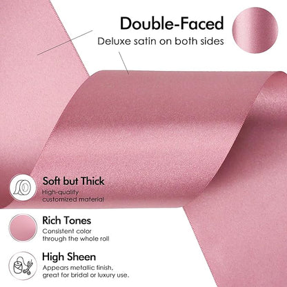 MEEDEE Mauve Satin 3 Inch Ribbon Lux Double Faced Satin Ribbon by 10 Yards Pink Silk Ribbons Rosy Mauve Wide Ribbons for Crafts, Christmas Tree Decoration, Flower Bouquet, Weddings