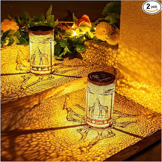 2 Pack Giraffe Solar Lanterns Outdoor Waterproof Hanging Solar Lights Giraffe Gifts for Women Men Metal Decorative LED Giraffe Lanterns for Garden Decor,Yard,Patio,Lawn,Tabletop,Pathway,Landscape