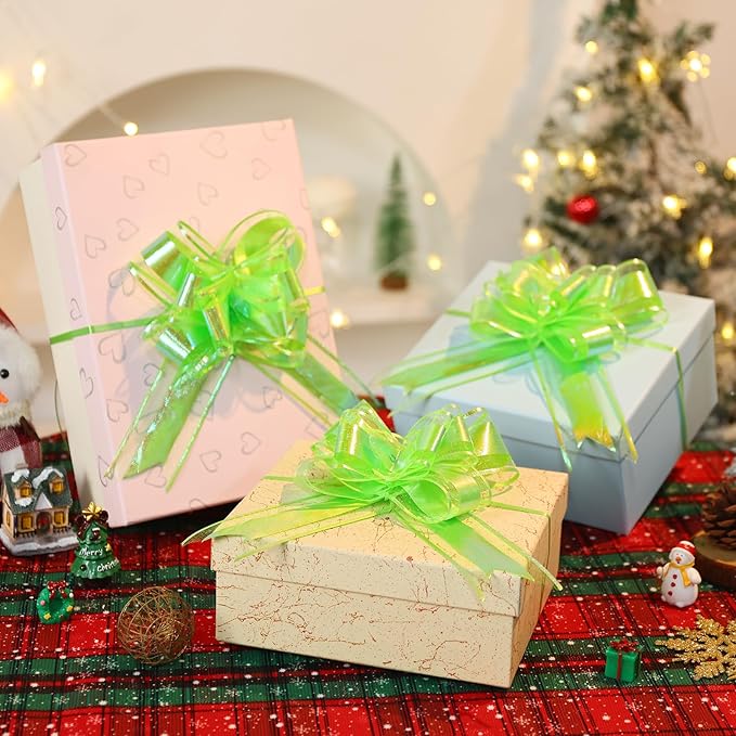 24PCS Emerald Green Pull Bows for Gift Wrapping, 6" Large Pre-Tied Decorative Bows for Christmas, Wedding, Birthday, Party Decors, Reusable Instant Floral Decors for Gifts, Bouquets, Baskets