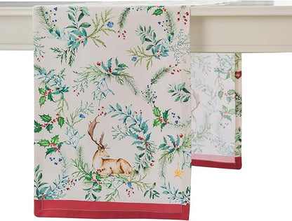 Maison d' Hermine Table Runner 100% Cotton Single Layer Table Runners 108 inches Long for Thanksgiving Christmas Decorations Home Kitchen Dining Party Wedding (Holly Time, 14.5" x 108")