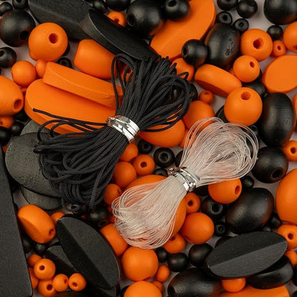 John Bead 90g Craft Beads Black and Orange Wood Beads with Elastic Nylon Cord