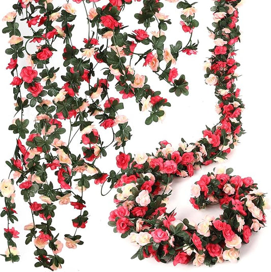 16 Pcs 131.2 FT Flower Garland,Rose Garland,Pink Flower Vines for Decoration, Wedding, Garden, Wall Decoration,Backdrop,Bedroom,Birthday Party