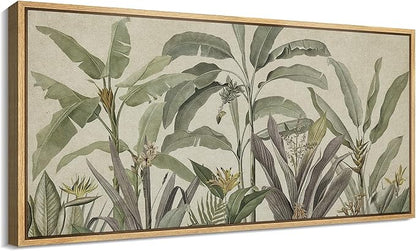 SIGNFORD Extra Large Framed Canvas Print Wall Art Tropical Corn Plant Botanical Illustrations Modern Art Calm Warm for Living Room, Bedroom, Office - 60"x30"