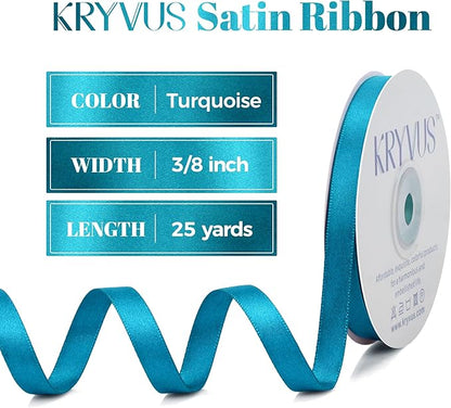 Turquoise Blue Satin Ribbon, Double Faced 3/8 Inch X 25 Yards Turquoise Ribbon, Premium Satin Ribbon for Gift Wrapping, Crafts, Hair Bow Making, Sewing, Flower Bouquet, Wedding Party Decor
