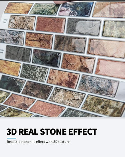 Art3d 10-Piece Peel & Stick Kitchen/Bathroom Backsplash Tiles, 12" X 12" Colorful Marble Tile Design