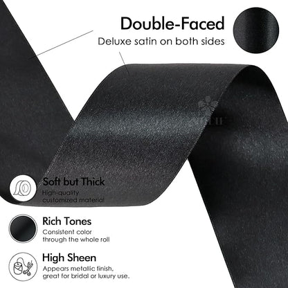 MEEDEE Black Satin Ribbon 2 Inch Black Ribbon Lux Double Faced Ribbons by 25 Yards Silk Satin Ribbons for Gift Wrapping, Crafts, Weddings, Flower Bouquet, Holiday Decorating