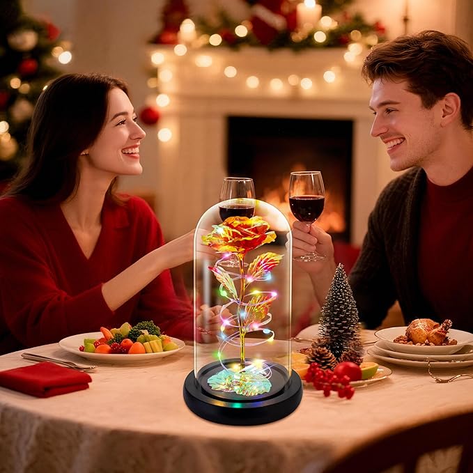 Childom Christmas Rose Gifts for Women,Birthday Gifts for Women Mom Christmas,Flowers for Delivery Prime,Red Light Up Rose in A Glass Dome,Anniversary Flowers Gift for Her Grandma Valentines Day