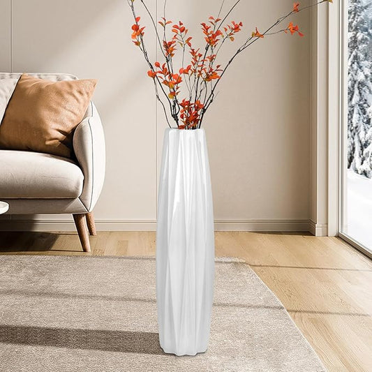 White Floor Ceramic Vase 24 Inches Tall Flower Holder Decorative Large Vases for Table Centerpieces Shelf Home Decor Living Room Branches Sky-Dried Flower Arrangement Simple Decorative
