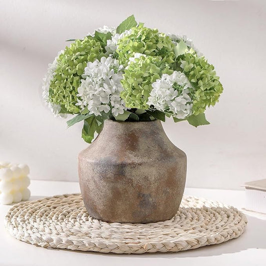 Mitt&Ditt Ceramic Flower Vase, 5.3 inch Pottery Farmhouse Rustic Vase, Handcrafted Weathered Vases, Small Flower Terracotta Vases for Home Decor, Living Room, Table, Shelf, Mantel, Neutral
