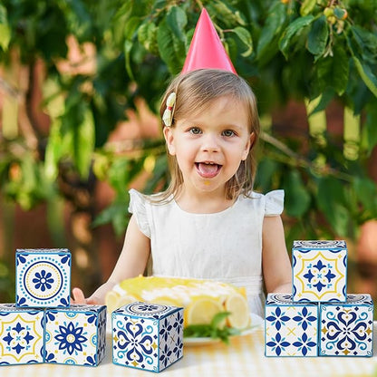 TecUnite 50 Pcs 3x3x3'' Amalfi Coast Party Gift Boxes Amalfi Coast Party Favor Candy Boxes Decorations Small Blue Yellow Paper Packaging Bags for Wedding Birthday Baby Shower Supplies