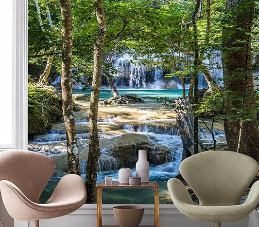 Cliouar-Erawan Waterfall in Kanchanaburi Mural Wallpaper Peel and Stick 90" x 67"