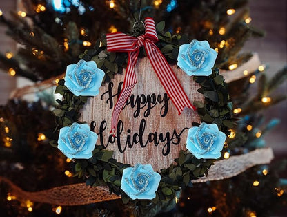 Light Blue Glitter Roses 100pcs Blue Foam Roses 2.56" Glitter Flowers Fake Roses for Baby Shower Centerpieces Faux Floral Arrangement Wedding Cake Flowers Decorations (Light Blue)