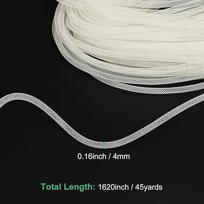 Mesh Tube Ribbon 45 Yards, 4mm Elastic Fabric Ribbons Mesh Tubing for Crafts/Gift Wrapping/Flower Bouquets/Wedding/Birthday/Holiday/Wreaths Christmas/Decoration[Natural White]