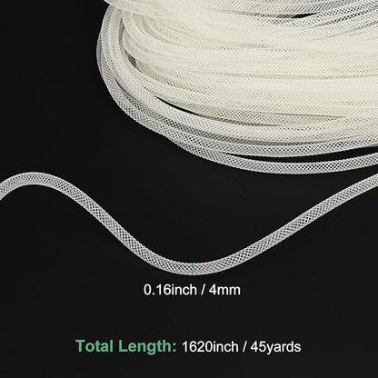 Mesh Tube Ribbon 45 Yards, 4mm Elastic Fabric Ribbons Mesh Tubing for Crafts/Gift Wrapping/Flower Bouquets/Wedding/Birthday/Holiday/Wreaths Christmas/Decoration[Natural White]