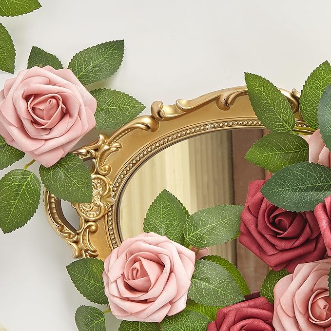 Artificial Flowers, 25pcs Hot Pink and Blush Artificial Rose for DIY Wedding Bouquets Centerpieces Arrangements, Fake Flower with Stem for Party Home Decorations