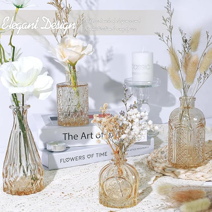 Glass Bud Vase Set of 24, Small Amber Flower Vases for Centerpieces in Bulk, Mini Vintage Vase for Wedding Decor, and Home Table Décor