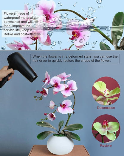 Forlaoers 17" Tall Purple Phalaenopsis Orchid Artificial Flowers Included Vase Faux Plant Potted for Indoor Home Decor Office Bathroom Wedding Decoration Table Centerpiece Arrangements Ornaments