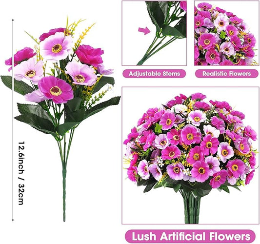 Ouddy Decor 12 Bundles Artificial Flowers for Outdoors Decoration, Fake Daisy Silk Flowers UV Resistant Artificial Plants for Spring Summer Garden Porch Window Box Room Home Decor, Fuchsia
