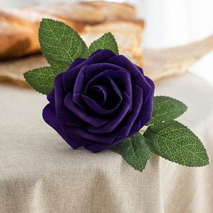 25pcs Artificial Flower Foam Rose Real Touch Roses Flower Heads with Stem for DIY Wedding Bouquets Centerpieces Arrangements Party Baby Shower Home Decor (Purple)