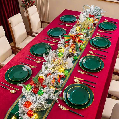 Liacere 150PCS Green Plastic Plates - Gold Plastic Silverware with Green Handle - Heavy Duty Fancy Plastic Plates Disposable Include 30 Guests Plates, Forks, Spoons, Knives for wedding＆Christmas