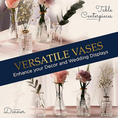 Luxury Glass Bud Vase Set of 5 – Hand Painted Gold Rim Mini Vases, Elegant Small Glass Vases for Centerpieces, Vintage Clear Flower Vases for Wedding, Table, Home & Party Décor