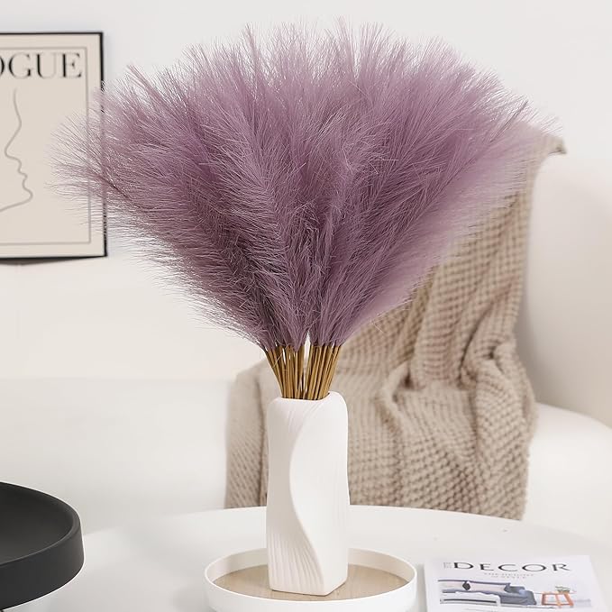 60pcs Purple Pampas Grass - 24 Inch Small Faux Pampas Grass Decor, Artificial Pompas Floral for Vase Filler, Table Centerpieces, Kitchen and House Decor (Purple)