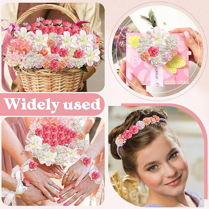70 pcs Mini Artificial Flowers Heads Pink Silk Peony Daisy Rose Bulk Mix Flower Heads Faux Rose for Crafts Graduation Wedding Baby Shower DIY Home Party Decoration