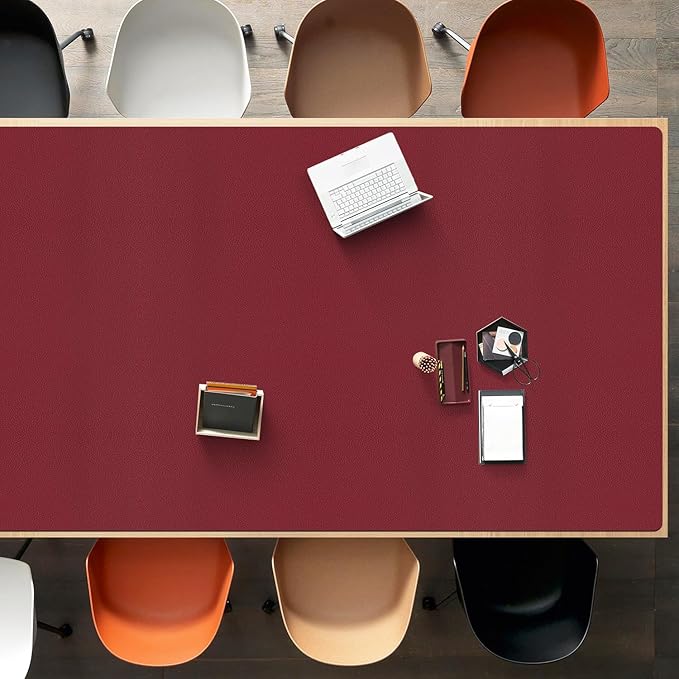 Wine Red Plastic Table Cover Protector, 42" x 60" Waterproof Easy Flat PVC Desk Pad Mat, 1.5mm Thick Rectangle Vinyl Table Top Protector for Dining Room Table, Office, Dresser