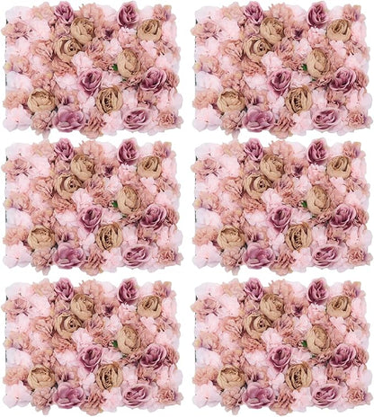 Gdrasuya10 6pcs Realistic Flower Wall Background Artificial Flowers Wall Backdrop Panel 3D Silk Rose Fake Flower Wall Panel Banquet Wedding Party Decor, Photography Background 60 x 40 cm