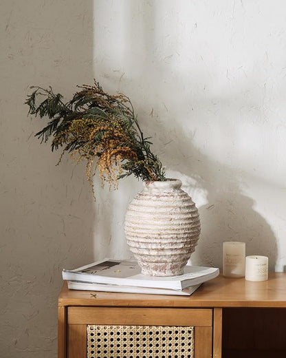 Ceramic Rustic Vase for Decor - 8.4Inch Farmhouse Vases - Decorative Vase for Home Decor, Boho, Wabi-sabi - Oatmeal Milkshake