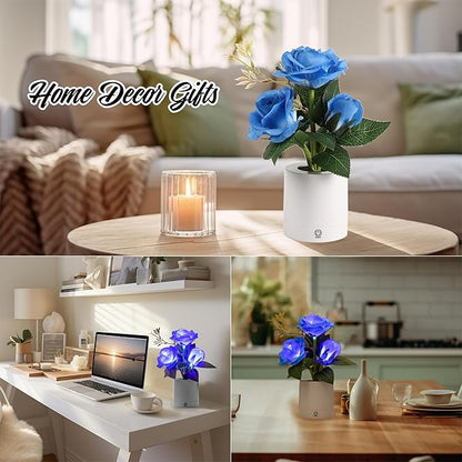 Blue Rose Lamp for Womens Gifts, Flower Night Light for Relaxation and Serenity, Womens Her Mom Wife Girlfriend Friends for Valentines Christmas Day Anniversary Birthday Gifts (Blue)