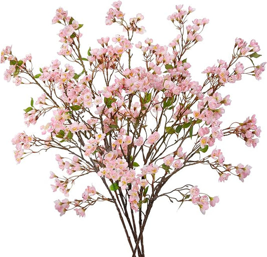 DILATATA Artificial Cherry Blossom Flowers 5 Pcs Silk Cherry Blossom Stems 37.4 Inch Long Stems Faux Silk Peach Flowers for Tall Vase Spring Decor Wedding Party Home Table Arrangement - Pink