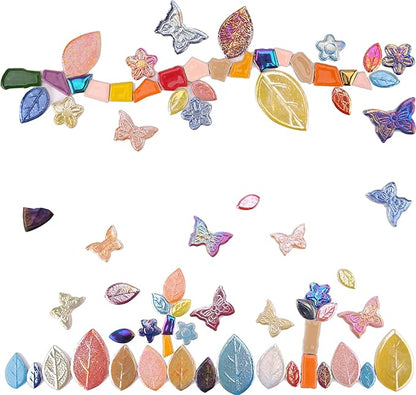 2.5 lb Irregular & Flower Ceramic Mosaic Tiles for Crafts - (800g Small Irregular Tiles + 330g Flower Mosaic Pieces), Mix Shapes & Colors Ceramic Mosaics for DIY Projects & Home Decor