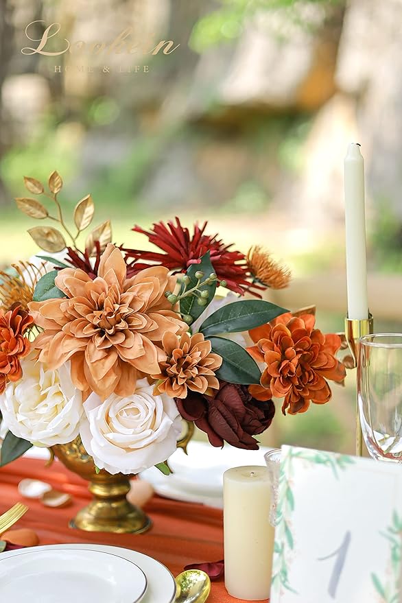 Lookein Artificial Flowers for DIY Wedding Decoration Bridal Bouquet Table Centerpieces Flower Garland Arch Flower Decoration Home Decor, Rustic Terracotta
