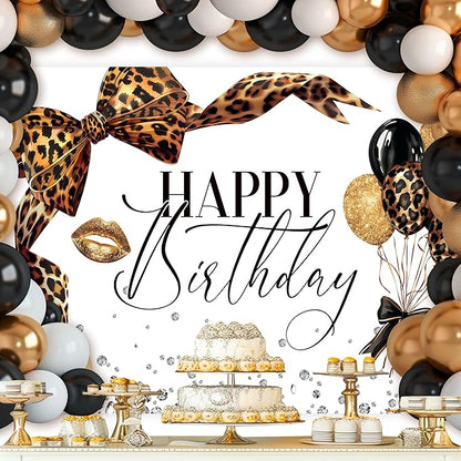 Leopard Print Bow Backdrop 8Wx6H Photography Brown White Gold Beauty Modern Bowknot Balloons Diamond Bownot Background Fashion Girly Party Decorations Banner Photo Booth Props Supplies