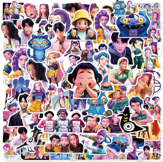 Demon Hunters Movie Stickers, 60 PCS Korean Cartoon Kpop Stickers for Water Bottles, Waterproof Vinyl Decal for Teen Girls Boys Adult Laptop Skateboard Phone Case Guitar Travel Case Bike Notebook