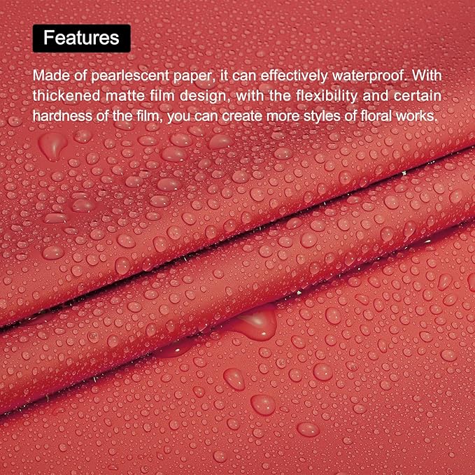 MECCANIXITY Pearlescent Film Flower Wrapping Paper 22.8x22.8 Inch Waterproof for DIY Crafts, Gift/Gift Box Packaging China Red Pack of 10