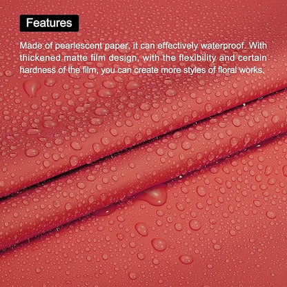 MECCANIXITY Pearlescent Film Flower Wrapping Paper 22.8x22.8 Inch Waterproof for DIY Crafts, Gift/Gift Box Packaging China Red Pack of 20