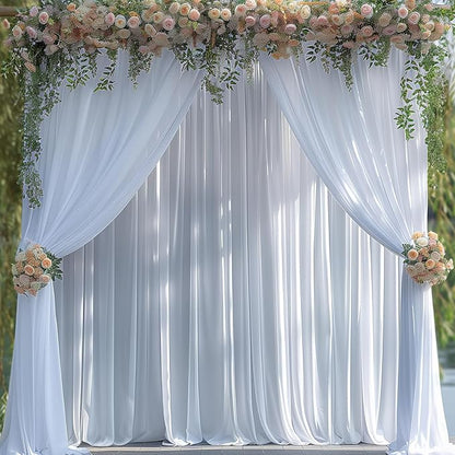 Wrinkle Free White Backdrop Curtain for Parties 30x7ft Soft Fabric Drapes Wedding White Curtain Backdrop for Birthday Party Decorations Background for Photography 5x7ft, 6 Panels